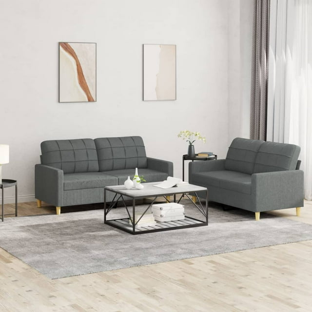 vidaXL Ensemble de Canapé 2 Pcs avec Coussins Tissu Gris Foncé