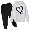 thumbnail image 3 of Otqutp Toddler Girls 2 Piece Outfit Heart Print Long Sleeve Hooded Sweatshirt Solid Straight Leg Pants Fall Clothes for Kids Teens, 3 of 5