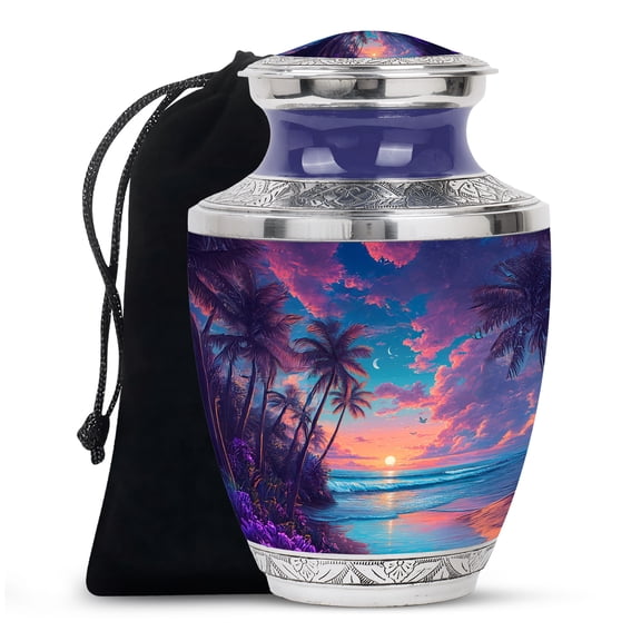 SABURIAL Beach Memorial Ashes for Adult - Funeral Cremation Urns for Ashes - 10 Inch - Large with Velvet Bag - Large Burial Urns - Human Remain Urn - Decorative Urn for Male & Female