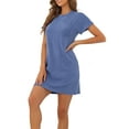 thumbnail image 4 of Camisón de noche de manga corta INSPIRE CHIC para mujer, de rayas, de punto, con cuello redondo, ropa de descanso, color azul, 4 of 6