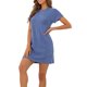 thumbnail image 4 of Camisón de noche de manga corta INSPIRE CHIC para mujer, de rayas, de punto, con cuello redondo, ropa de descanso, color azul, 4 of 6