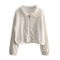 thumbnail image 2 of Lady Coat - Waffle Texture, Dual Zipper, Turn-down Collar, Loose Sport Jacket, School Casual Outwear, 2 of 8