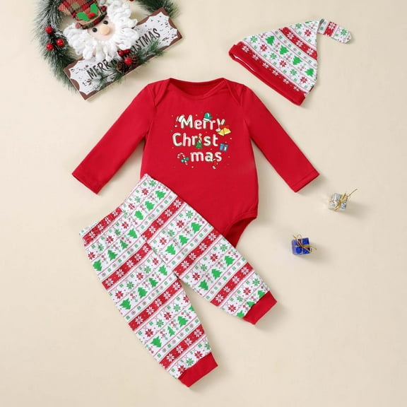 Tfken Christmas Outfits Sets For Girls Size 3-6 Months Long Sleeve Striped Print Sweater Pant Casual Daily Wear Brick Red Clothing Sets