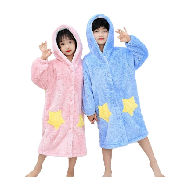 Esaierr Kids Girls Lapel Robe Bathrobe Purple Soft Flannel Bathrobe Winter Thick Cardigan Bathrobe for Toddler 3-14Y+