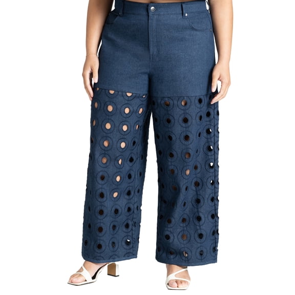 ELOQUII Women's Plus Size Circular Cutout Denim Pant
