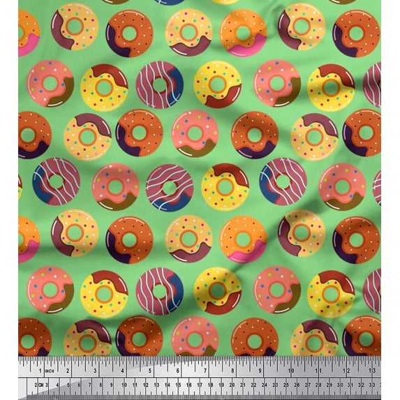 Soimoi Cotton Voile Fabric Donuts Food Print Fabric by Yard 56 Inch Wide