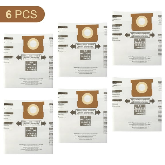 6-Pack for Shop-Vac 90661 Bag Type E for 5-8 Gallon Vacuum - 9066100 Bags