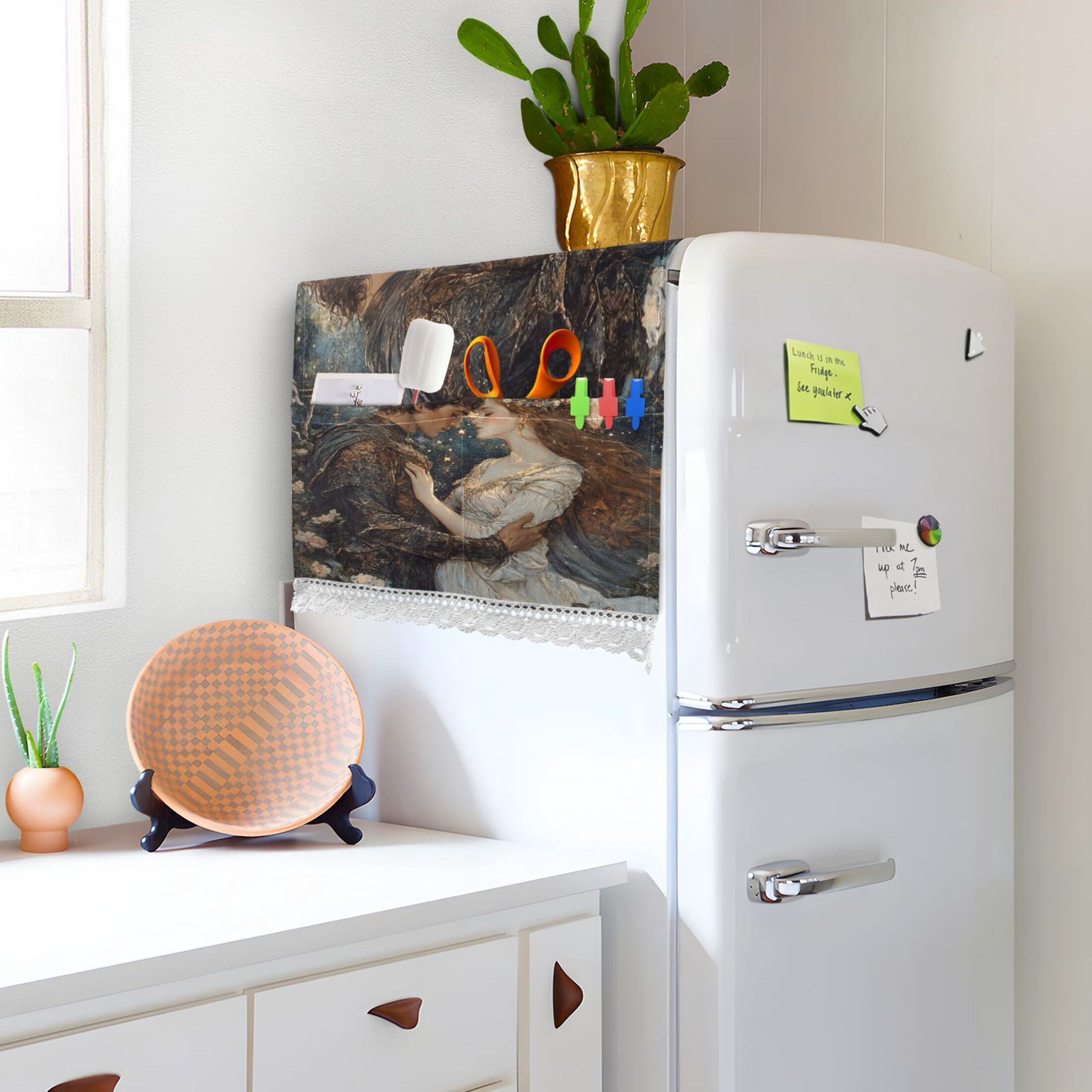 Romantic DatingWasher and Dryer Covers Dust-Proof and Oil Resistant Fridge Cover with 4 Storage Pockets Washing Machine Top Cover for Laundry Kitchen Home 51.2 x 22 In