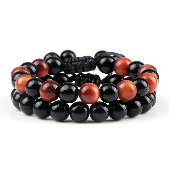 Hot Natural Stone Handmade Braided Bracelet Set Men Tiger Eye Hematite Bright Black Beads Couple Bracelet for Women Yoga Jewelry