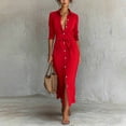 thumbnail image 2 of CIENVNSTG Women's Maxi Dress Button Down Casual Shirt Dress Long Sleeve Lapel Collared Cocktail Wedding Guest Dress Red L, 2 of 4
