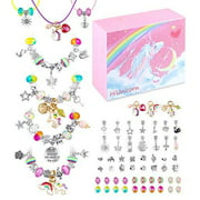 HiUnicorn DIY Unicorn Bracelet Crafts Making Kit for Teen Girls, Colorful Jewelry Making Set with Silver Plated Charm, Bracelets Necklaces Rainbow Beads Supplies Kit Christmas Birthday Sch