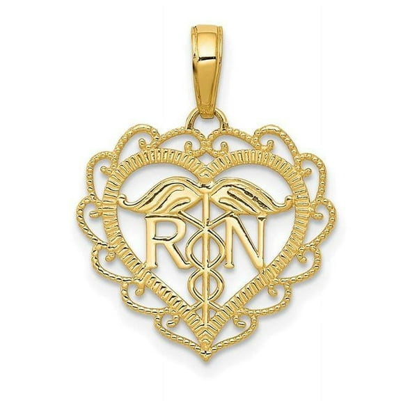 Finest Gold 14K Yellow Gold RN Registered Nurse Heart Pendant