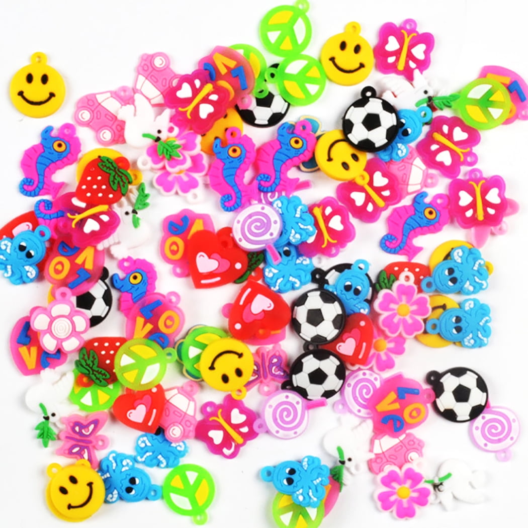 100PCS Bracelet Charm DIY Assorted Cute Rubber Band Charm Jewelry
