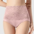 thumbnail image 2 of vigerkar Tummy Control Panties for Women High Waisted Embroidered Lace Comfortable Full Briefs Large Size Stretch Soft Underwears Pink, 3XL, 2 of 4