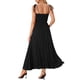thumbnail image 3 of Vestido Smocked Inspire Chic para Mujer con Cuello Cuadrado, Estilo Boho, Tirantes Espagueti, Largo, Negro, Talla M, 3 of 6