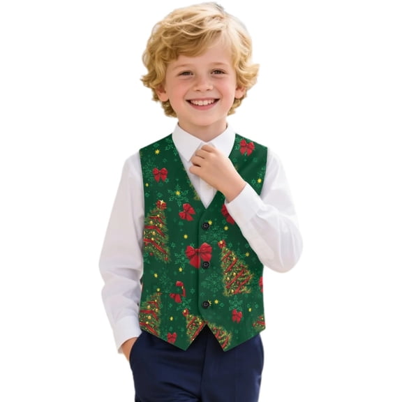 Uourmeti Tree Bow Formal Suit Vest Polyester No Shrink Classic Children Formal Suit Vest for School Ceremony Holiday