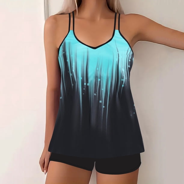 Traje de baño tankini de verano para mujer, talla grande, estampado, bikini dividido, traje de baño de dos piezas para mujer, trajes de baño tankini para mujer, traje de baño de 2 piezas para mujer, t