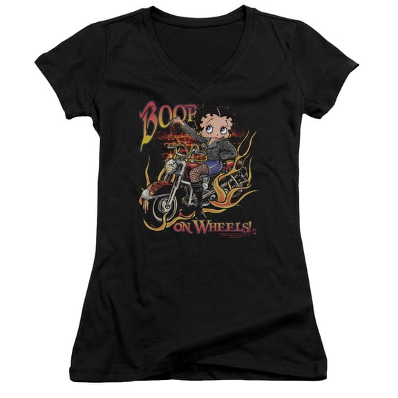 Betty Boop On Wheels Junior Women's T-Shirt V-Neck Black