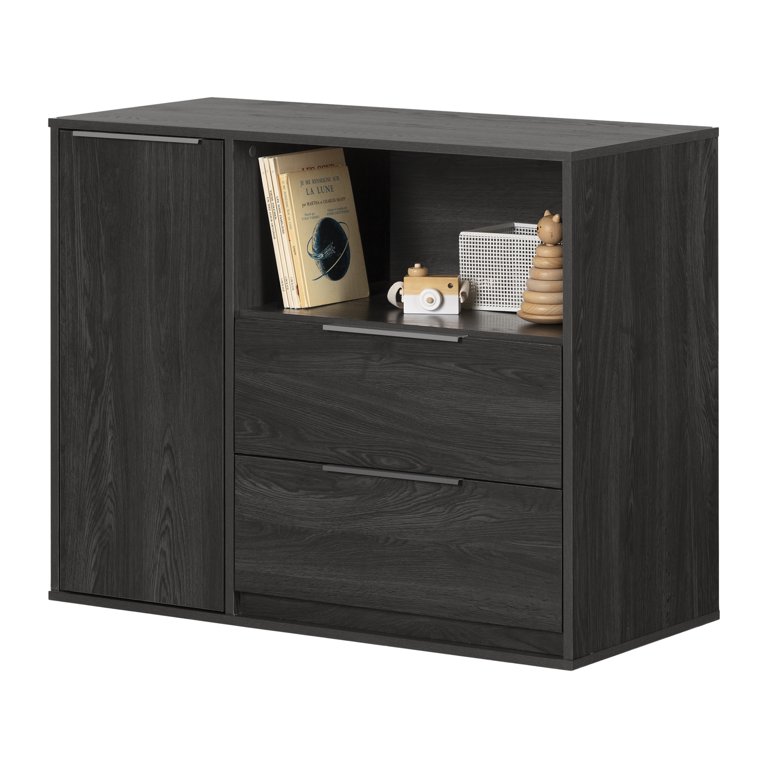South Shore Hourra, Contemporary Door Chest with 2 Drawers, Gray Oak