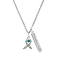 thumbnail image 1 of Delight Jewelry Silvertone Scroll Ribbon with Teal Crystal Silvertone Fearless Bar Charm Necklace, 23", 1 of 4