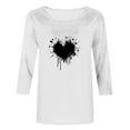 thumbnail image 4 of Plebaso Hauts Cœur pour Femmes Manches 3/4 Col Rond T-Shirts Décontractés Imprimé Chandail Femmes 2025 Tee Blouses, 4 of 4