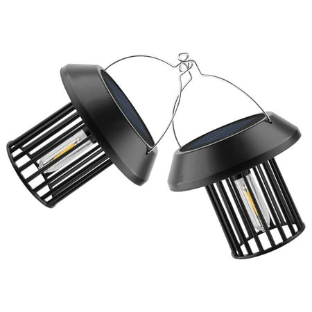 Raindrops Vintage Elegance 2PCS Solar Powered Black ABS Hanging Lanterns for Garden Patio Yard and Pathway