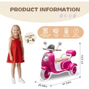 Track Seven 12V Ride on Motorcycle, 2-Seater Electric Motorcycle with Dual Motor, 3 Wheels Motorbike with Bluetooth, LED Lights, Storage Box, Front Hook, Ride on Toy Car for Kids Aged 3+, Rose Red