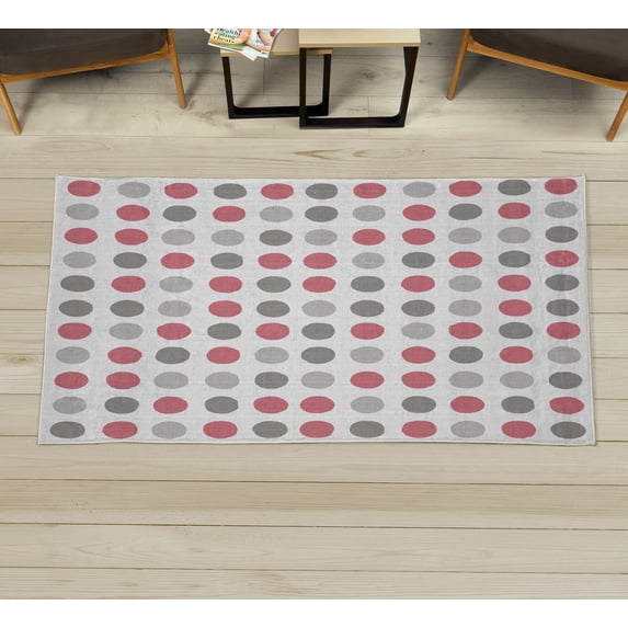 Geometric Decorative Rug, Traditional Retro Polka Dots Design European Ancestral Motif Pastel Colors, Quality Carpet for Bedroom Dorm and Living Room, 6 Sizes, Pale Ruby, by Ambesonne