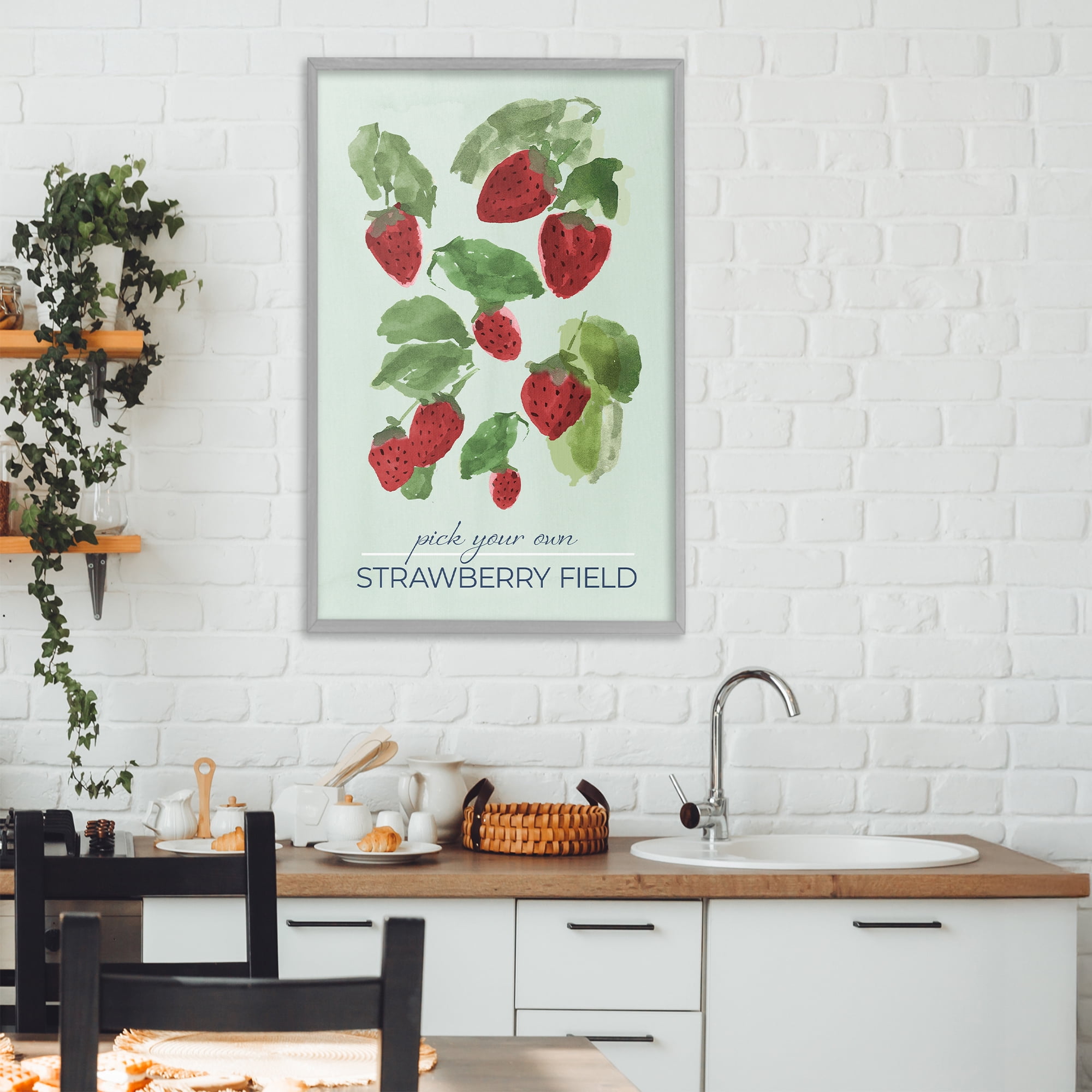 Stupell Industries Strawberry Field Pick Your Own Gray Framed Giclee Art, design by Lucille Price