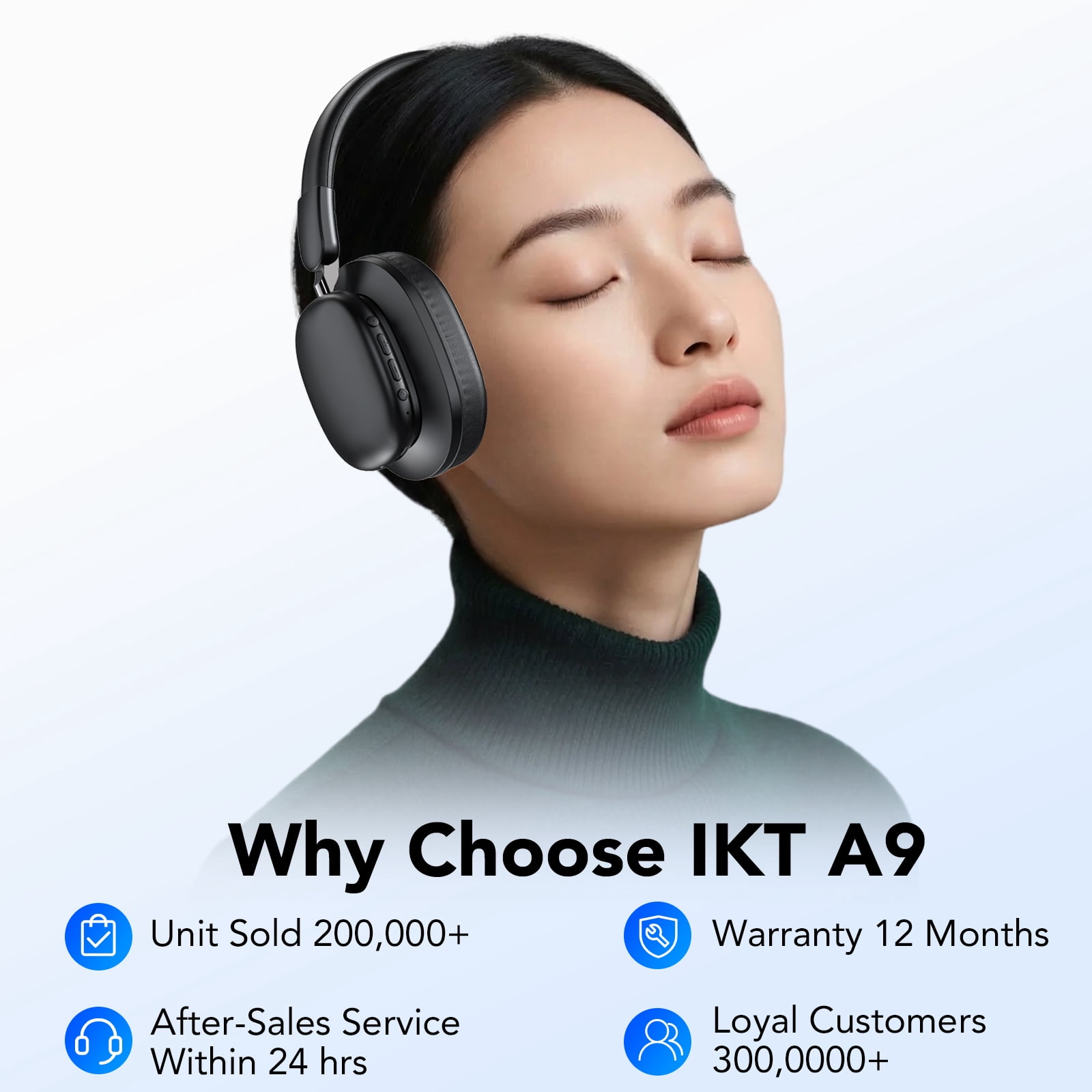 Wireless Headphone Bluetooth 5.4, 40H Playtime with 3EQ Modes, Bass Boosted 85%, Bluetooth Headphone Over Ear Wireless/Wired, ENC Clear Call, Foldable Over Ear Headphone for Travel/Office/PC Black
