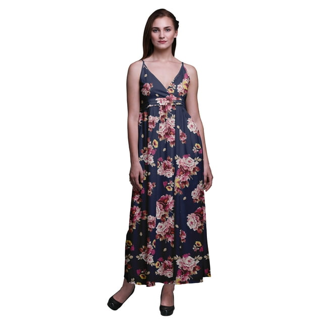 Bimba Robe Longue Chic Florale Imprimée pour Femmes Boho Été Maxi Plage - Petite