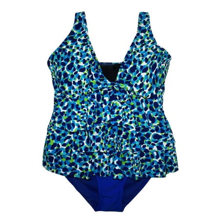 - Simply Fit Women's Plus Size Tankini Bikini Swimsuit Set Tiered Ruffle 16-24