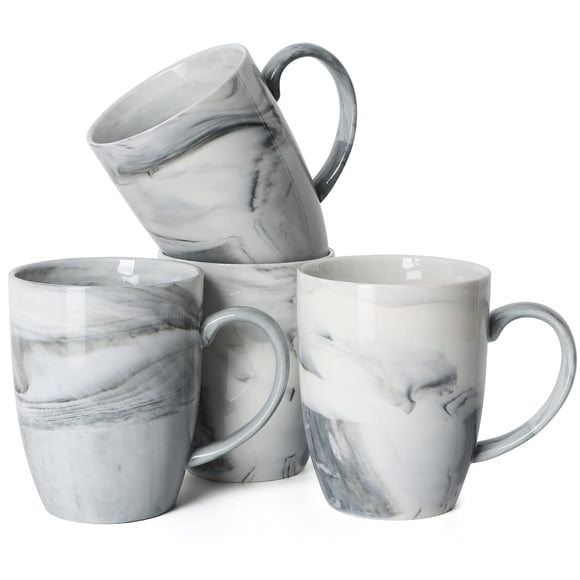 14 OZ Unique Coffee Mugs, Smilatte M067 Novelty Marble Ceramic Cup for Home and Office, Microwave Dishwasher Safe, Set of 4, Gray
