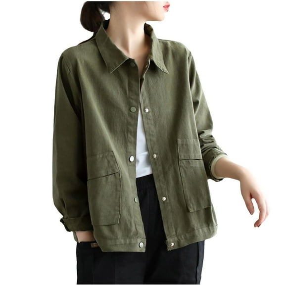 Light Weight Jackets Womens Plus Size New Womens Oversized Casual Jackets Lightweight Loose Outerwear Cotton Button down Dressy Solid Color Coats Army Green XL