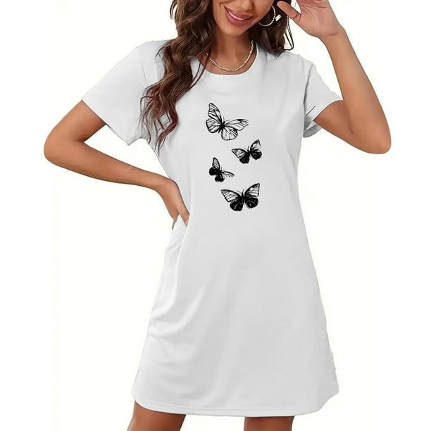 Camisón corto de mujer, vestido de largo medio con estampado de moda, camisón corto extragrande de mujer, camisón de manga corta con estampado de pecho a la moda, camisón de mujer