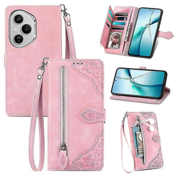 Compatible With Honor 400 Pro Zip Pouch Magnetic Card Holder with Wrist Strap Wallet Pouch for Honor 400 Pro