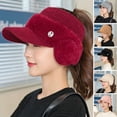 thumbnail image 2 of Eoperou Women Earflap Hat Solid Color Empty Top Stretch Autumn Winter Windproof Sun Protection Knitted Baseball Hat Riding Supplies, 2 of 8