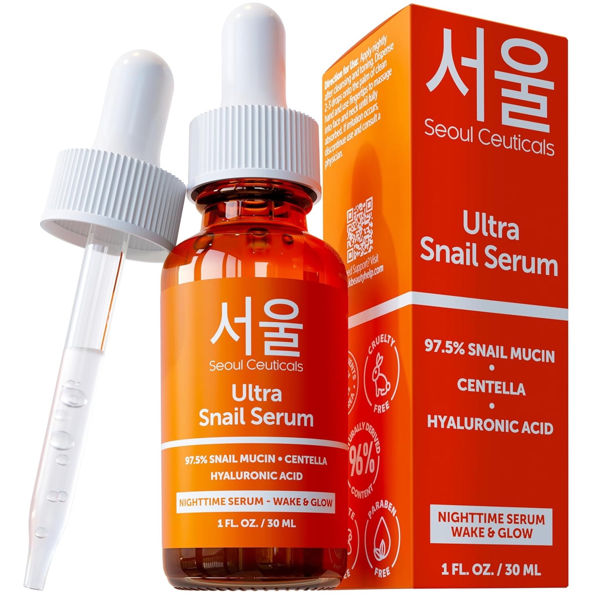 SeoulCeuticals Korean Skin Care 97.5% Snail Mucin Serum – K Beauty Skincare Anti Wrinkle Cica Night Serum Hyaluronic Acid for Face 1oz