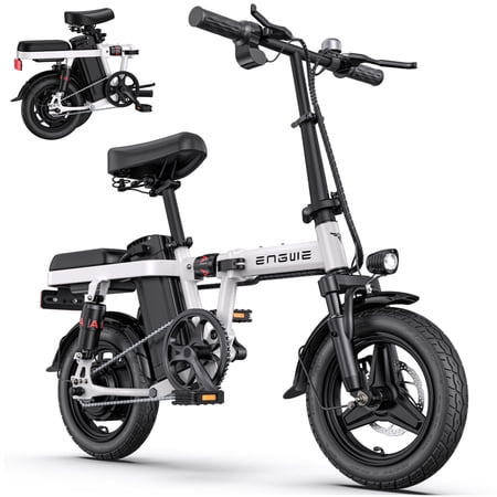 ENGWE T14 Mini Electric Bike for Adults Teens(White), 14" City Commuter Folding Ebike, 350W Motor 48V 10AH Battery Range 37Mile 20MPH Electric Bicycles Shock Absorptions Ebikes