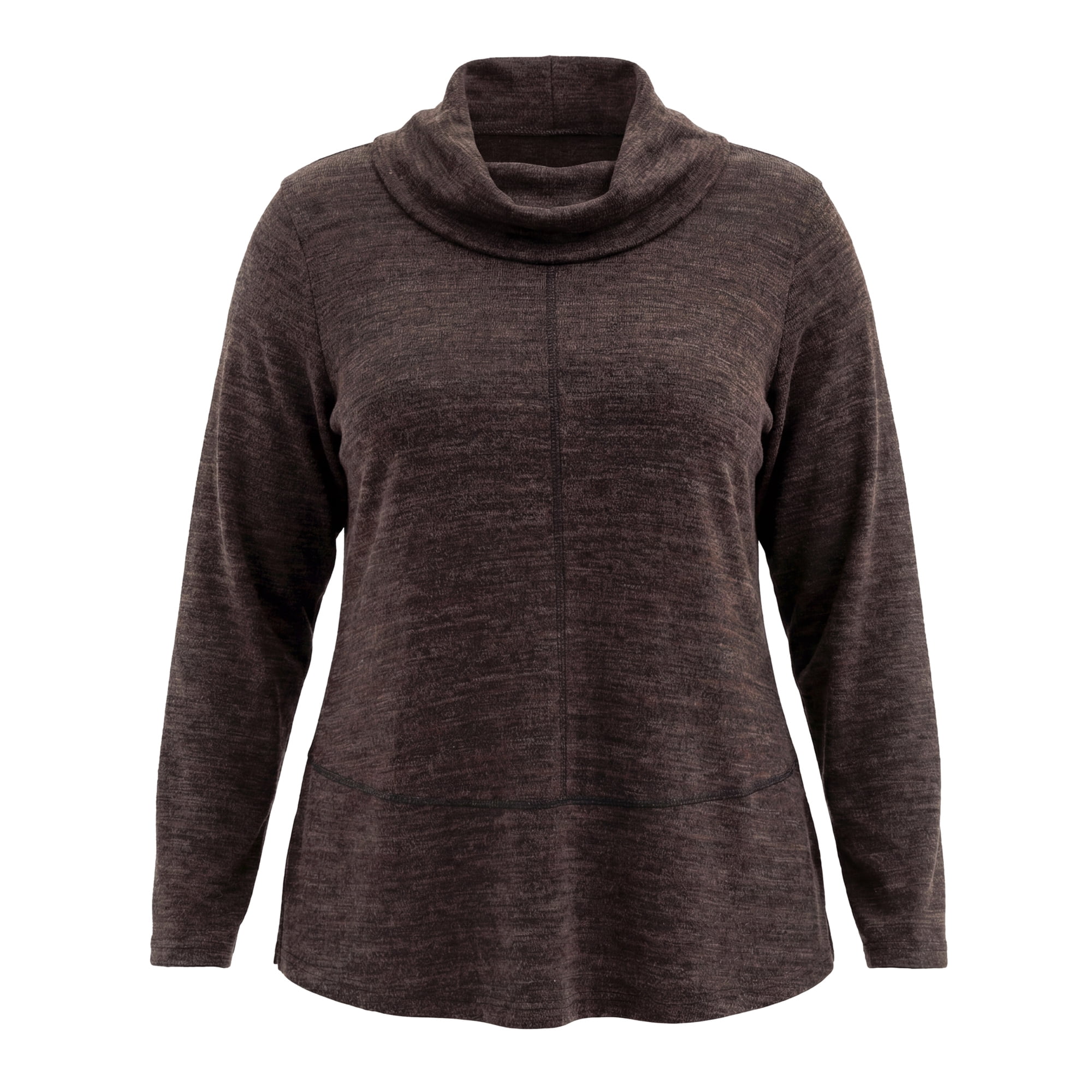 DARING DIVA Women's Plus Cowl Neck Long Sleeve Pullover Sweater 1X Dark Brown