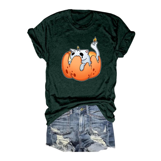 T-shirt Graphique d'Halloween pour Femmes Manches Courtes Col Rond pour Printemps Été Activités Extérieures et Usage Quotidien