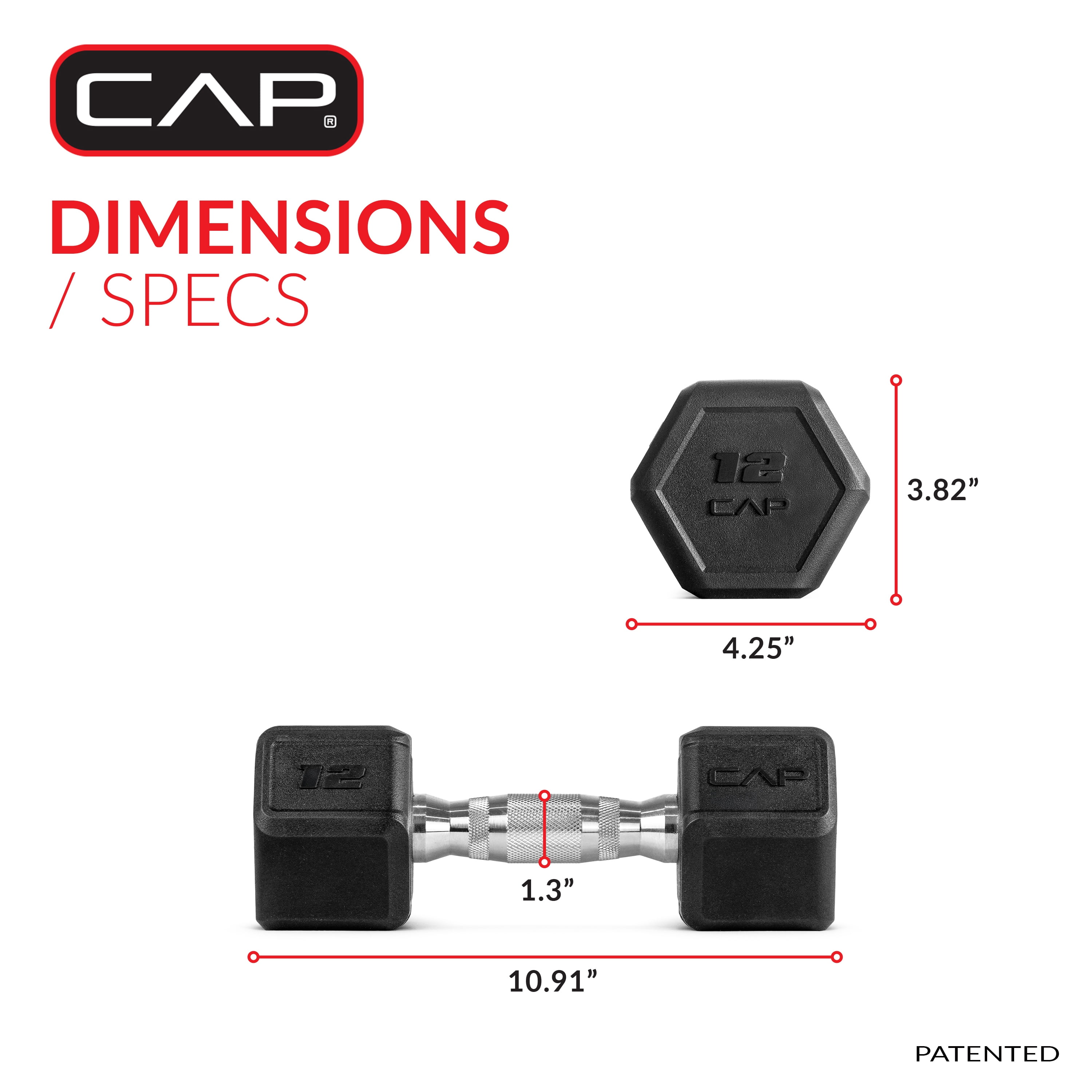 CAP 12 lb Rubber Coated Hex Dumbbell with Contoured Handle
