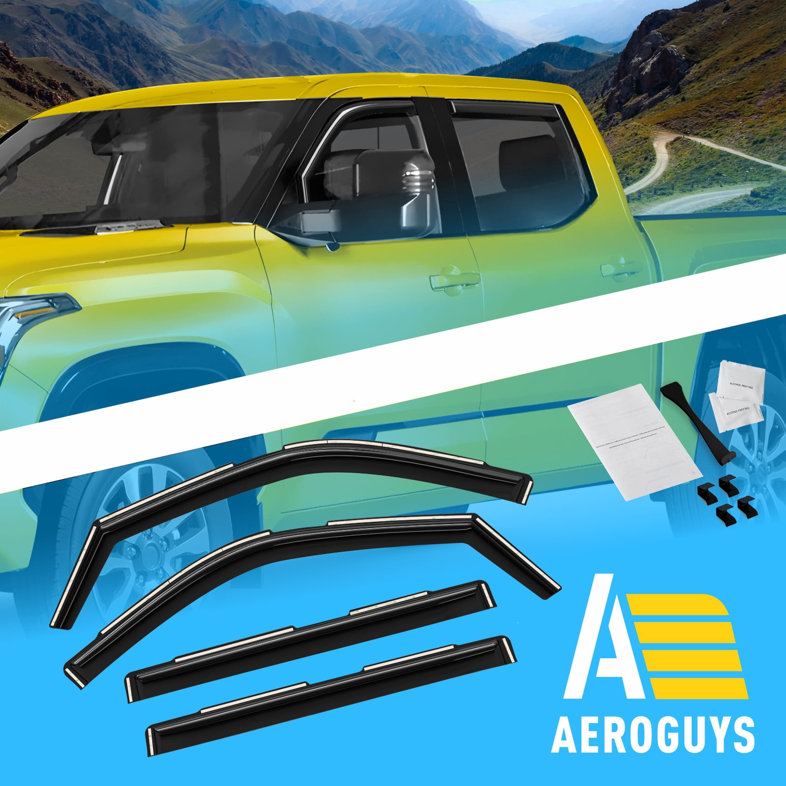 AEROGUYS Extra Durable Window Deflectors In-Channel Window Visors Rain Guards Fit for Toyota Tundra 2022-2026 CrewMax, Sun Visors, Wind Vent for Shades, Exterior Car Accessories - 4 pcs. AG0915