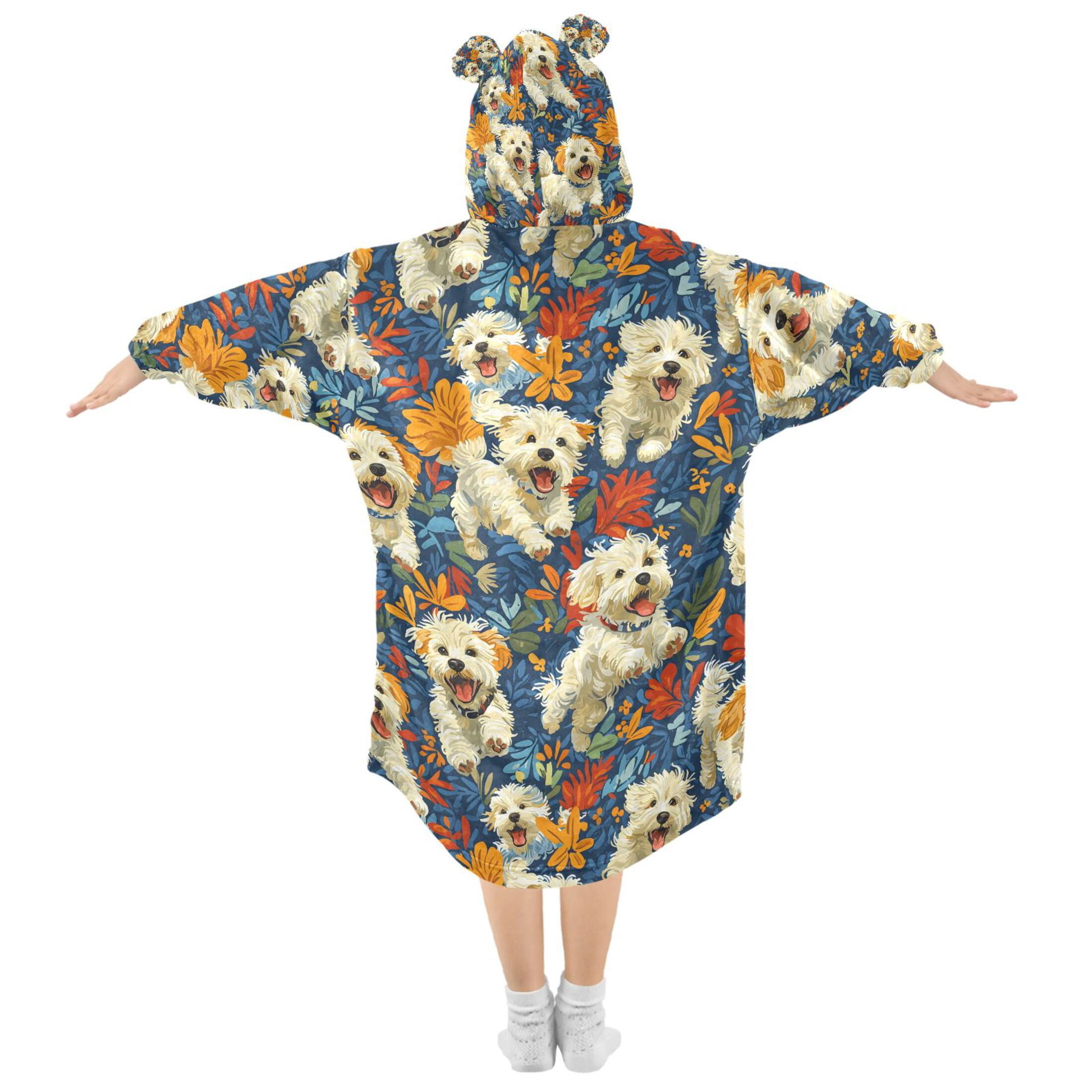 joogoo Wearable Blanket Hoodie for Cute Dog in Floral Oversized Sherpa Hooded 3-14 YR M