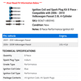 thumbnail image 2 of Ignition Coil and Spark Plug Kit 8 Piece - Compatible with 2006 - 2010 Volkswagen Passat 2.0L 4-Cylinder 2007 2008 2009, 2 of 2