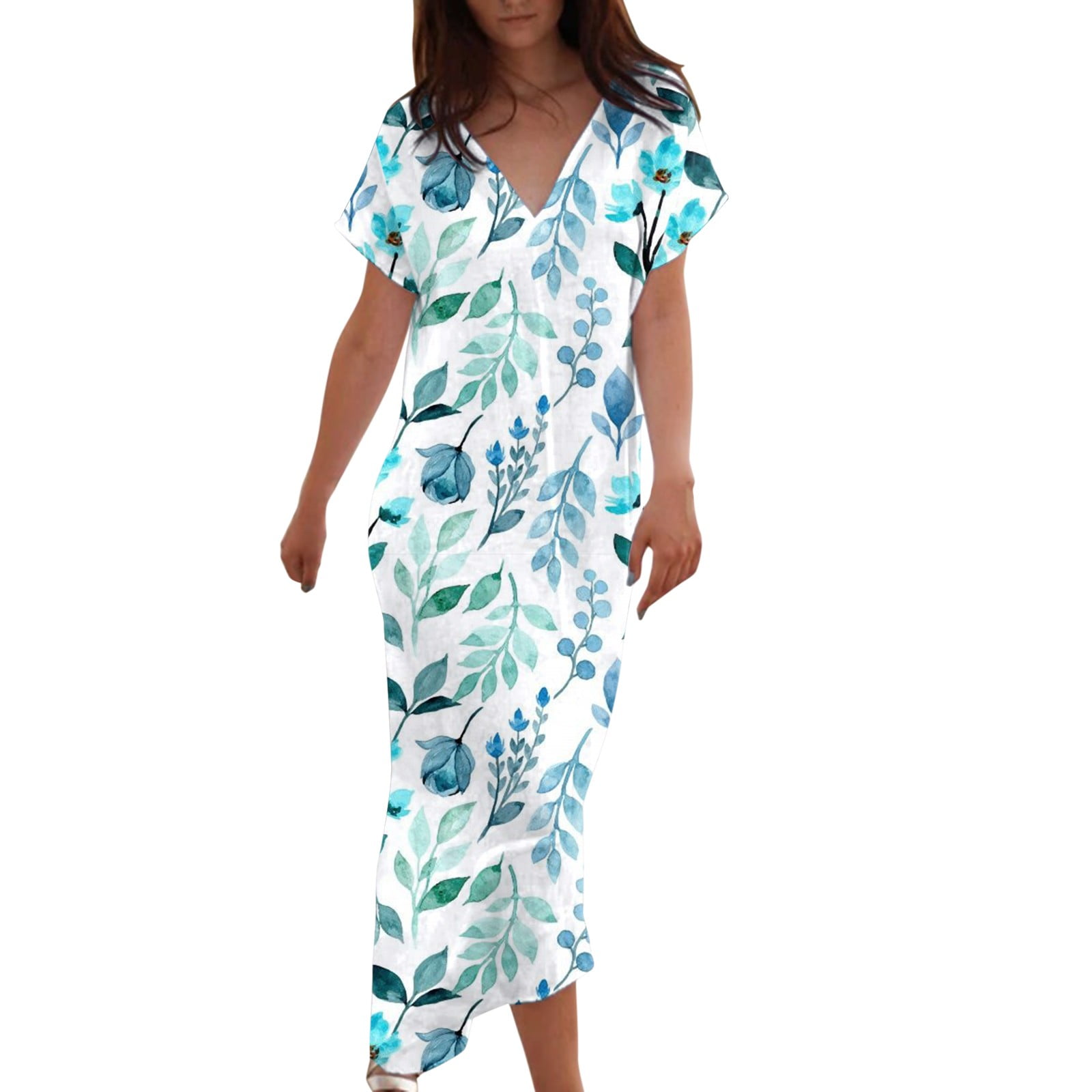 Outfmvch womens dresses Linen Dress Short Sleeve Cover Ups Casual V