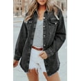 thumbnail image 1 of Women's Black Pocket Raw Hem Buttoned Denim Jacket, 1 of 17