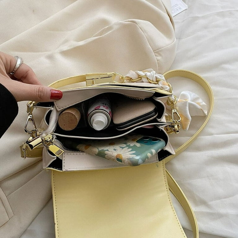 CoCopeaunts Metal Lock Crossbody Bags for Women Quality Leather Shoulder  Bag Small Flap Messenger Bag Ladies Silk Scarf Decoration Handbags