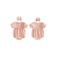 thumbnail image 2 of Cenuakty 3M 6M 12M 18M Infant Baby Girl Outfit Puff Short Sleeve Crew Neck Solid Color Romper with Bow Headband Set, 2 of 9