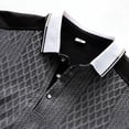 thumbnail image 5 of LWavelet Men's Short Sleeve Polo Shirt, Jacquard Textured Contrast Panel Collared Top for Casual & Streetwear Gray L, 5 of 5